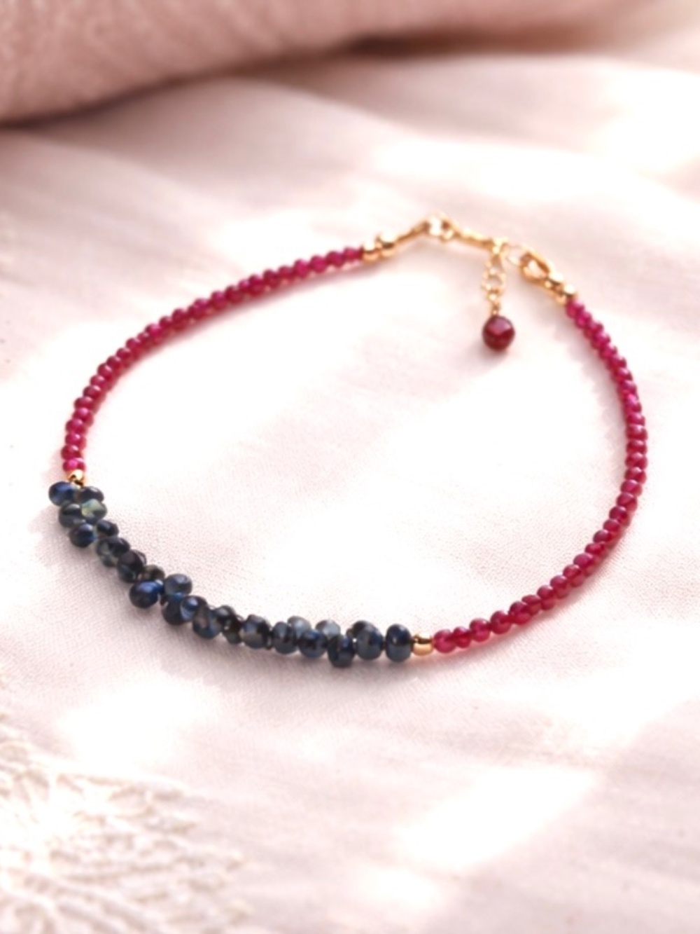 Natural Pink Quartz | Sapphire Bracelet Solid 14K Rose Gold , 5th Anniversary